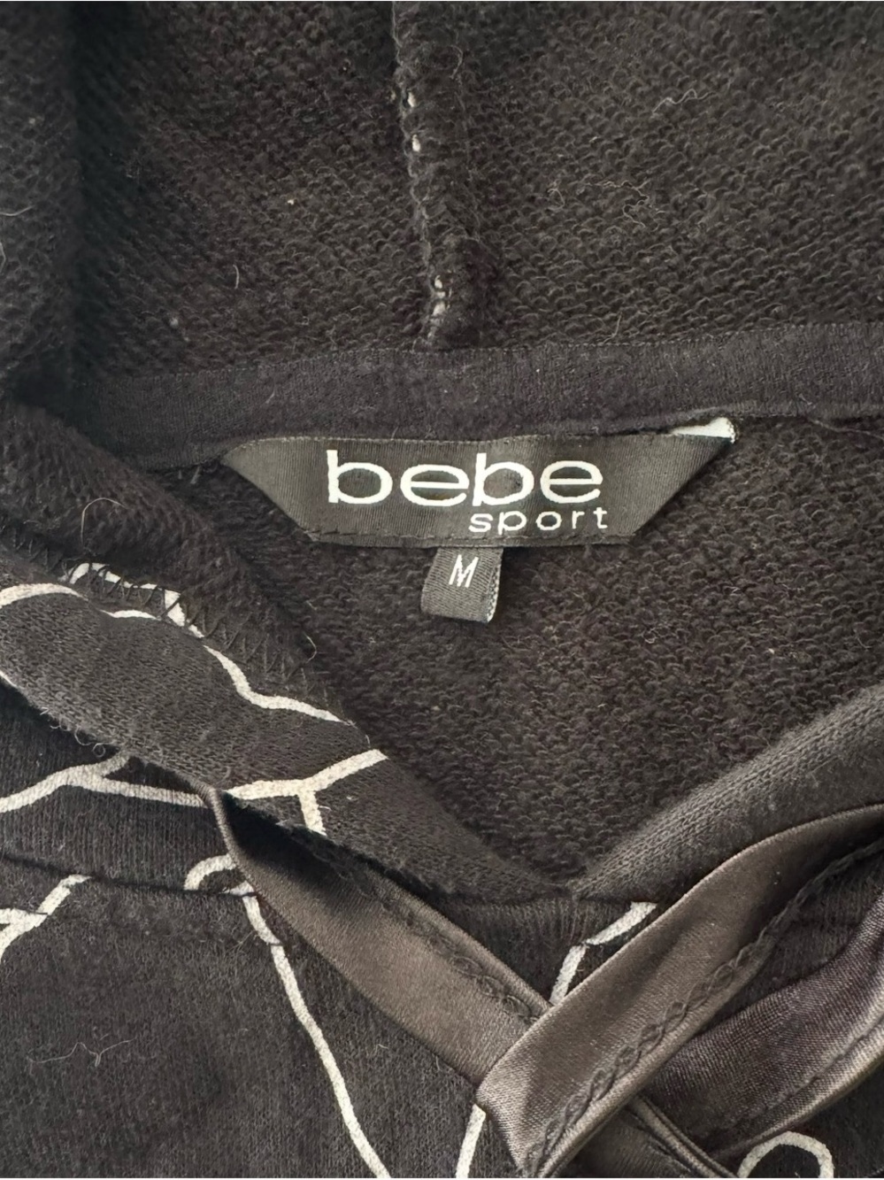 bebe Sport Black Crop Hoodie with White Contrast Lines